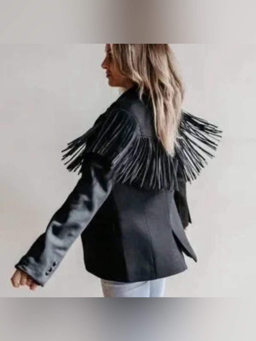 RARE Blank NYC x Free People Fringe Blazer Jacket Black Western Boho Chic XS